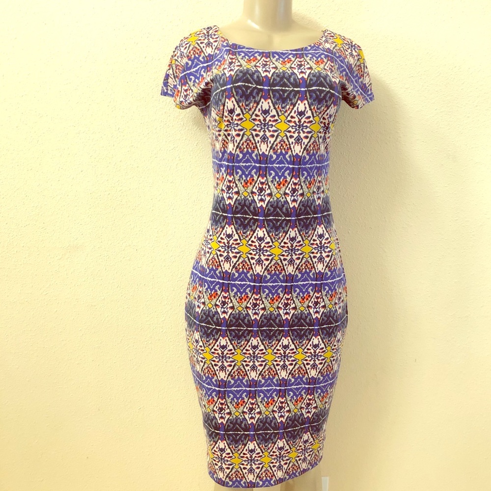 Clove Multi Print Jersey Sheath Midi Dress Size 6